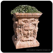 Low price garden decoration brown granite stone flowerpot